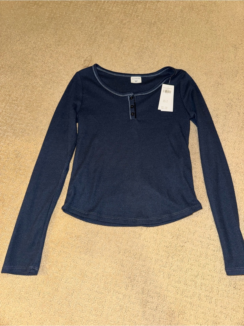 abercrombie kids Navy Long-Sleeve Henley Waffle Top